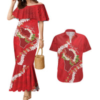 Hawaii Island Flowers Lei Couples Matching Mermaid Dress and Hawaiian Shirt Ohia Lehua Scarlet Red LT7 Red - Polynesian Pride