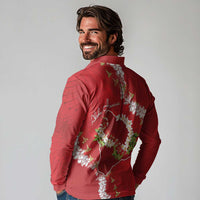 Hawaii Island Flowers Lei Long Sleeve Polo Shirt Ohia Lehua Scarlet Red LT7 - Polynesian Pride