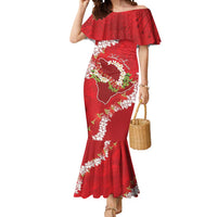 Hawaii Island Flowers Lei Mermaid Dress Ohia Lehua Scarlet Red LT7 Women Red - Polynesian Pride