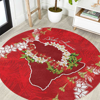 Hawaii Island Flowers Lei Round Carpet Ohia Lehua Scarlet Red