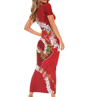 Hawaii Island Flowers Lei Short Sleeve Bodycon Dress Ohia Lehua Scarlet Red LT7 - Polynesian Pride