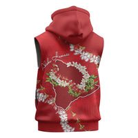 Hawaii Island Flowers Lei Sleeveless Hoodie Ohia Lehua Scarlet Red LT7 - Polynesian Pride