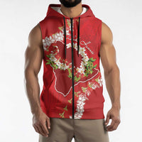 Hawaii Island Flowers Lei Sleeveless Zip Hoodie Ohia Lehua Scarlet Red LT7 - Polynesian Pride