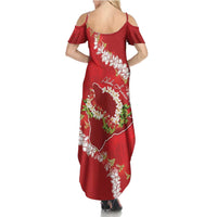 Hawaii Island Flowers Lei Summer Maxi Dress Ohia Lehua Scarlet Red LT7 - Polynesian Pride