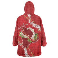 Hawaii Island Flowers Lei Wearable Blanket Hoodie Ohia Lehua Scarlet Red LT7 - Polynesian Pride