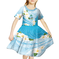 Guam Chamorro Guasali Flowers Kid Short Sleeve Dress Aqua Gradient LT7 - Polynesian Pride