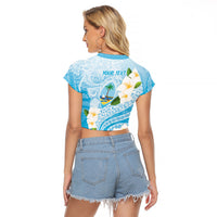 Guam Chamorro Guasali Flowers Raglan Cropped T Shirt Aqua Gradient