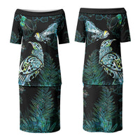 Aotearoa Maori Mahuru Family Matching Puletasi and Hawaiian Shirt Spring Time - Paua Shell Green LT7 Mom's Dress Black - Polynesian Pride