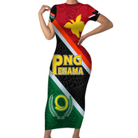 Personalised Penama and Papua New Guinea Day Short Sleeve Bodycon Dress Emblem Mix Style LT7 Long Dress Colorful - Polynesian Pride