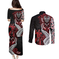 Aotearoa Toitu Te Tiriti Couples Matching Puletasi and Long Sleeve Button Shirt Whakairo Wheku