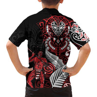 Aotearoa Toitu Te Tiriti Family Matching Off Shoulder Short Dress and Hawaiian Shirt Whakairo Wheku LT7 - Polynesian Pride