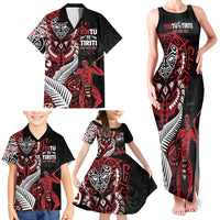 Aotearoa Toitu Te Tiriti Family Matching Tank Maxi Dress and Hawaiian Shirt Whakairo Wheku LT7 - Polynesian Pride