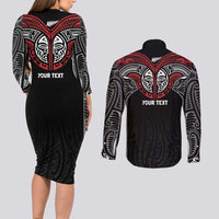 Aotearoa Maori Personalized Couples Matching Long Sleeve Bodycon Dress and Long Sleeve Button Shirt Toitu Te Tiriti Ake! Ake! Ake!