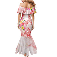 Polynesian Women's Day Wahine Family Matching Mermaid Dress and Hawaiian Shirt Plumeria Marble Glaze - Pink LT7 - Polynesian Pride
