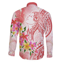 Polynesian Women's Day Wahine Family Matching Off Shoulder Maxi Dress and Hawaiian Shirt Plumeria Marble Glaze - Pink LT7 - Polynesian Pride