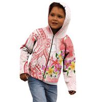 Polynesian Women's Day Wahine Kid Hoodie Plumeria Marble Glaze - Pink LT7 - Polynesian Pride