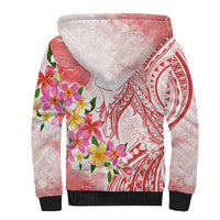 Polynesian Women's Day Wahine Sherpa Hoodie Plumeria Marble Glaze - Pink LT7 - Polynesian Pride