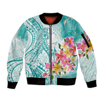 Polynesian Women's Day Wahine Sleeve Zip Bomber Jacket Plumeria Marble Glaze - Teal LT7 Unisex Teal - Polynesian Pride