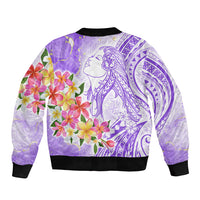 Polynesian Women's Day Wahine Bomber Jacket Plumeria Marble Glaze - Purple LT7 - Polynesian Pride