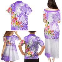 Polynesian Women's Day Wahine Family Matching Puletasi and Hawaiian Shirt Plumeria Marble Glaze - Purple LT7 - Polynesian Pride