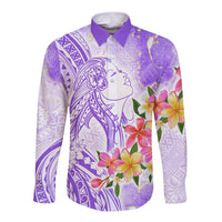 Polynesian Women's Day Wahine Long Sleeve Button Shirt Plumeria Marble Glaze - Purple LT7 Unisex Purple - Polynesian Pride