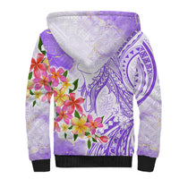 Polynesian Women's Day Wahine Sherpa Hoodie Plumeria Marble Glaze - Purple LT7 - Polynesian Pride