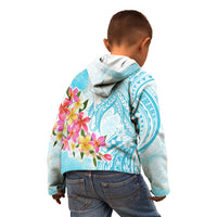 Polynesian Women's Day Wahine Kid Hoodie Plumeria Marble Glaze - Turquoise LT7 - Polynesian Pride