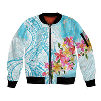 Polynesian Women's Day Wahine Sleeve Zip Bomber Jacket Plumeria Marble Glaze - Turquoise LT7 Unisex Turquoise - Polynesian Pride