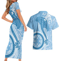 Micronesia FSM Couples Matching Short Sleeve Bodycon Dress and Hawaiian Shirt Shark and Manta Classic Style LT7 - Polynesian Pride