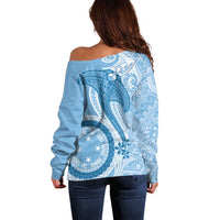 Micronesia FSM Off Shoulder Sweater Shark and Manta Classic Style