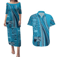 Pasifika Women's Day - Samoa Siapo Malu Tattoo Inspired Couples Matching Puletasi and Hawaiian Shirt Turquoise LT7 Turquoise - Polynesian Pride