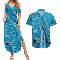 Pasifika Women's Day - Samoa Siapo Malu Tattoo Inspired Couples Matching Summer Maxi Dress and Hawaiian Shirt Turquoise LT7 Turquoise - Polynesian Pride