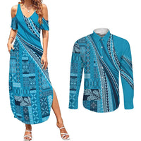 Pasifika Women's Day - Samoa Siapo Malu Tattoo Inspired Couples Matching Summer Maxi Dress and Long Sleeve Button Shirt Turquoise LT7 Turquoise - Polynesian Pride