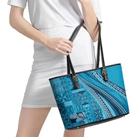 Pasifika Women's Day - Samoa Siapo Malu Tattoo Inspired Leather Tote Bag Turquoise
