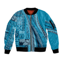 Pasifika Women's Day - Samoa Siapo Malu Tattoo Inspired Sleeve Zip Bomber Jacket Turquoise LT7 Unisex Turquoise - Polynesian Pride