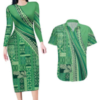 Pasifika Women's Day - Samoa Siapo Malu Tattoo Inspired Couples Matching Long Sleeve Bodycon Dress and Hawaiian Shirt Jade LT7 Jade - Polynesian Pride