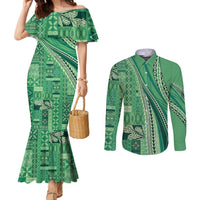Pasifika Women's Day - Samoa Siapo Malu Tattoo Inspired Couples Matching Mermaid Dress and Long Sleeve Button Shirt Jade LT7 Jade - Polynesian Pride