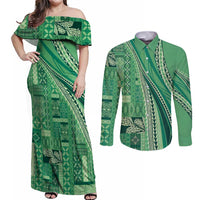 Pasifika Women's Day - Samoa Siapo Malu Tattoo Inspired Couples Matching Off Shoulder Maxi Dress and Long Sleeve Button Shirt Jade LT7 Jade - Polynesian Pride