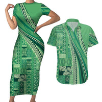 Pasifika Women's Day - Samoa Siapo Malu Tattoo Inspired Couples Matching Short Sleeve Bodycon Dress and Hawaiian Shirt Jade LT7 Jade - Polynesian Pride