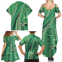 Pasifika Women's Day - Samoa Siapo Malu Tattoo Inspired Family Matching Summer Maxi Dress and Hawaiian Shirt Jade
