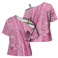 Pasifika Women's Day - Samoa Siapo Malu Tattoo Inspired Cross Shoulder Shirt Pink