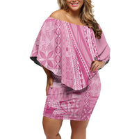 Pasifika Women's Day - Samoa Siapo Malu Tattoo Inspired Family Matching Off Shoulder Short Dress and Hawaiian Shirt Pink