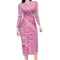 Pasifika Women's Day - Samoa Siapo Malu Tattoo Inspired Long Sleeve Bodycon Dress Pink