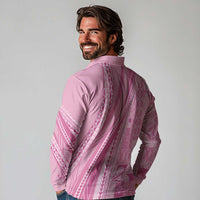 Pasifika Women's Day - Samoa Siapo Malu Tattoo Inspired Long Sleeve Polo Shirt Pink