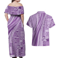 Pasifika Women's Day - Samoa Siapo Malu Tattoo Inspired Couples Matching Off Shoulder Maxi Dress and Hawaiian Shirt Lavender LT7 - Polynesian Pride