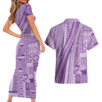 Pasifika Women's Day - Samoa Siapo Malu Tattoo Inspired Couples Matching Short Sleeve Bodycon Dress and Hawaiian Shirt Lavender LT7 - Polynesian Pride