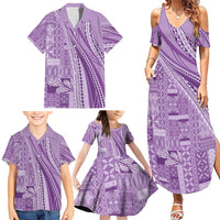 Pasifika Women's Day - Samoa Siapo Malu Tattoo Inspired Family Matching Summer Maxi Dress and Hawaiian Shirt Lavender