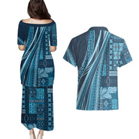 Pasifika Women's Day - Samoa Siapo Malu Tattoo Inspired Couples Matching Puletasi and Hawaiian Shirt Navy Blue LT7 - Polynesian Pride