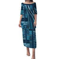 Pasifika Women's Day - Samoa Siapo Malu Tattoo Inspired Family Matching Puletasi and Hawaiian Shirt Navy Blue LT7 Mom's Dress Navy Blue - Polynesian Pride