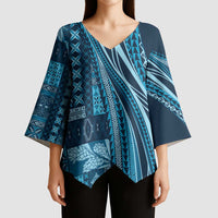 Pasifika Women's Day - Samoa Siapo Malu Tattoo Inspired Kimono Sleeve Blouse Navy Blue
